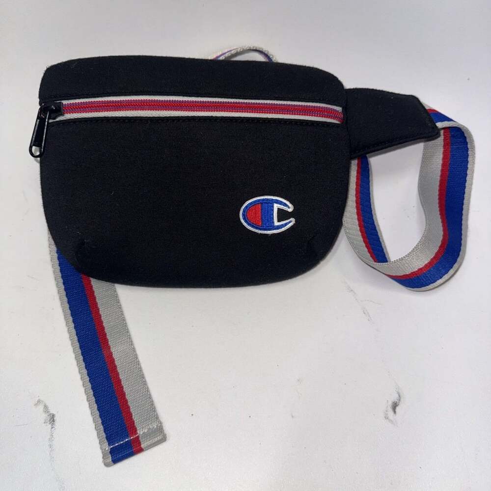 Champion Waist Bag Fanny Pack Men's Gray with Multicolor Belt 6" EUC